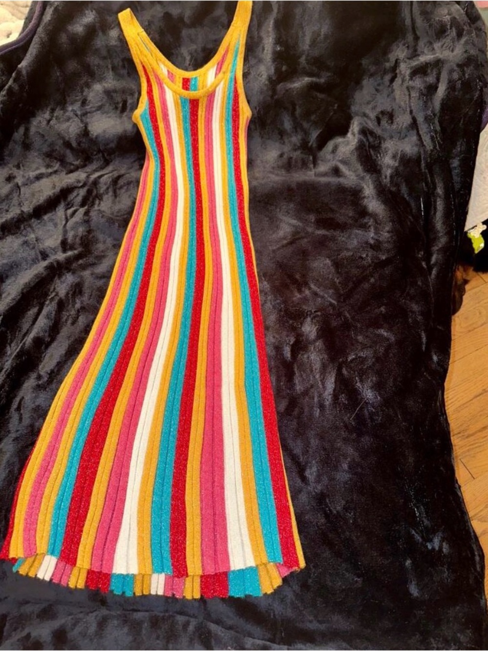 GABRIELLE UNION STRIPED MULTICOLOR TANK BODYCON SWEATERDRESS SLIPDRESS